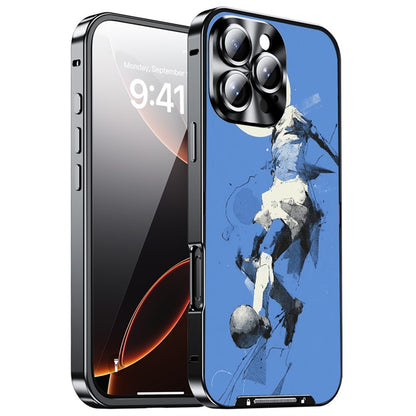 For iPhone 16 Pro Max Magnetic Case Football Print Pattern PC+TPU Phone Cover with Lens Film