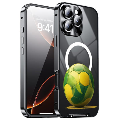 For iPhone 16 Pro Magnetic Case Football Print Pattern PC+TPU Phone Cover with Lens Film