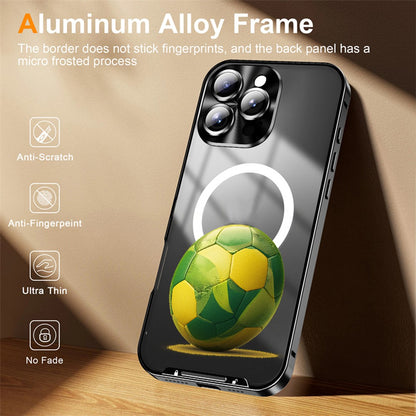 For iPhone 16 Pro Magnetic Case Football Print Pattern PC+TPU Phone Cover with Lens Film