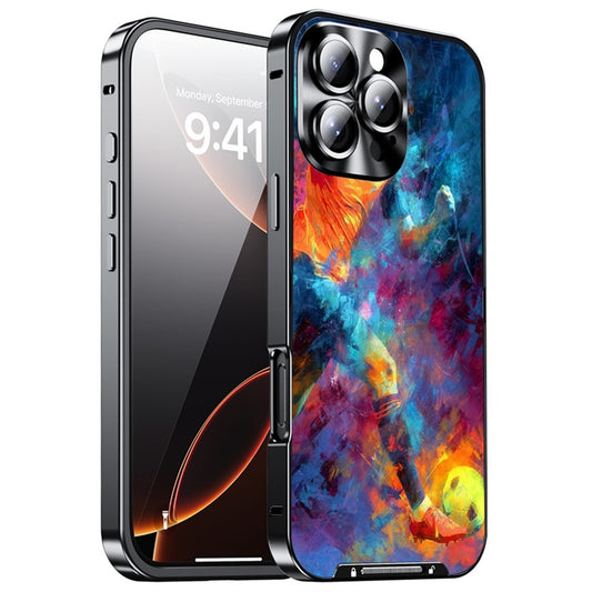 For iPhone 16 Pro Magnetic Case Football Print Pattern PC+TPU Phone Cover with Lens Film