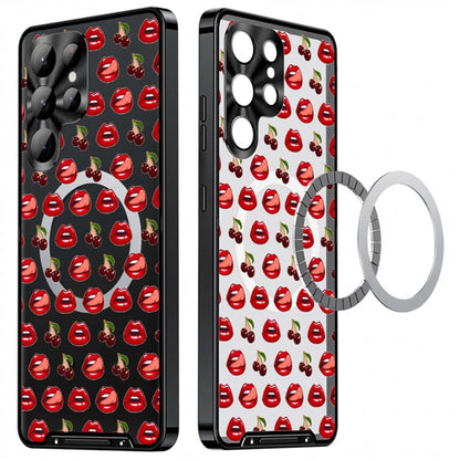 For Samsung Galaxy S25 Ultra Magnetic Case Red Lips Pattern PC TPU Phone Cover with Lens Film