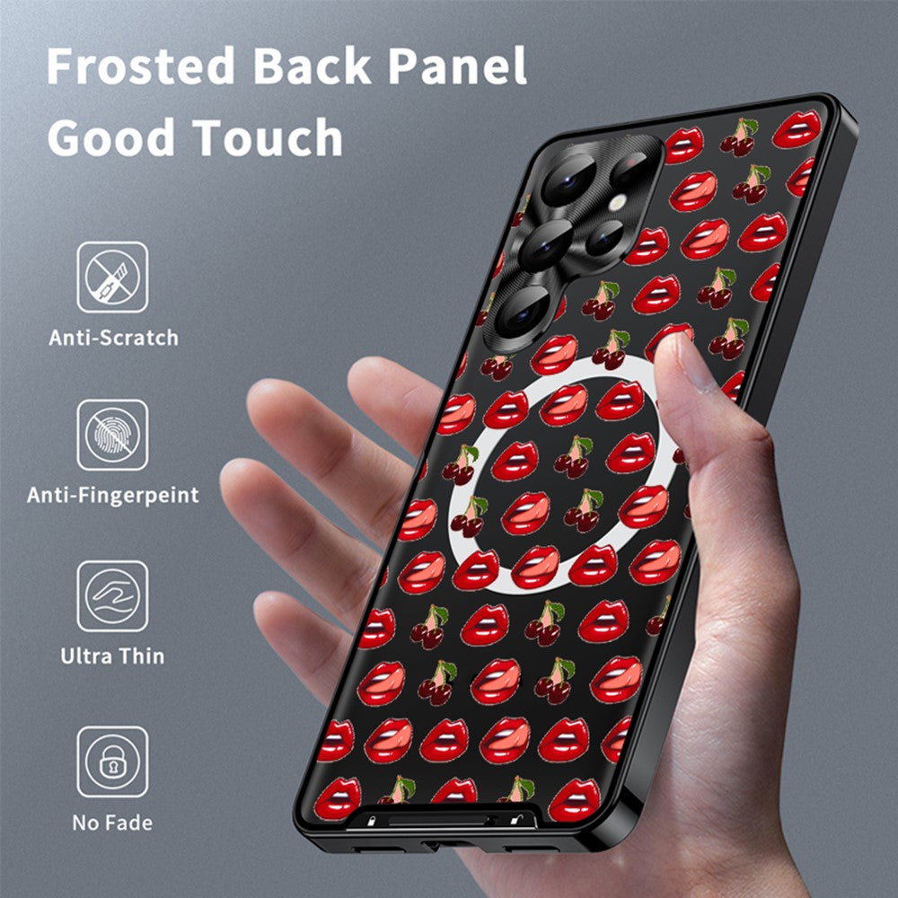 For Samsung Galaxy S25 Ultra Magnetic Case Red Lips Pattern PC TPU Phone Cover with Lens Film