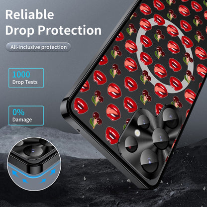 For Samsung Galaxy S25 Ultra Magnetic Case Red Lips Pattern PC TPU Phone Cover with Lens Film