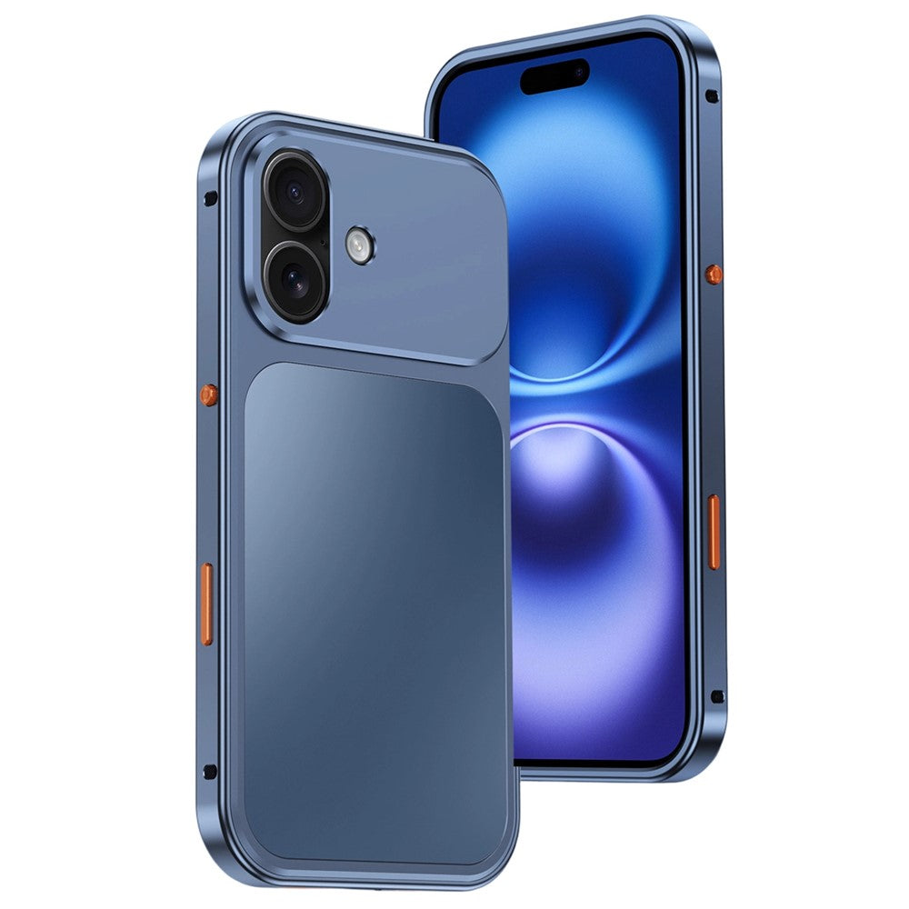 For iPhone 16 Magnetic Case Metal Frame PC Back Phone Cover with Pop-Up Buckle