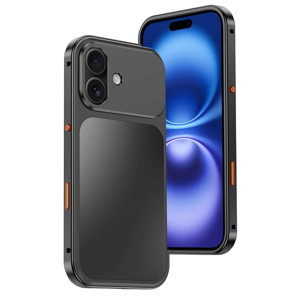 For iPhone 16 Magnetic Case Metal Frame PC Back Phone Cover with Pop-Up Buckle