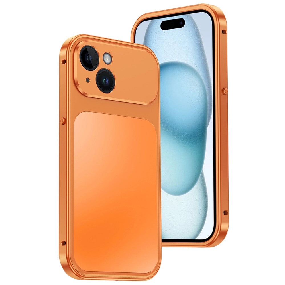 For iPhone 15 Magnetic Case Metal Frame PC Back Phone Cover with Pop-Up Buckle