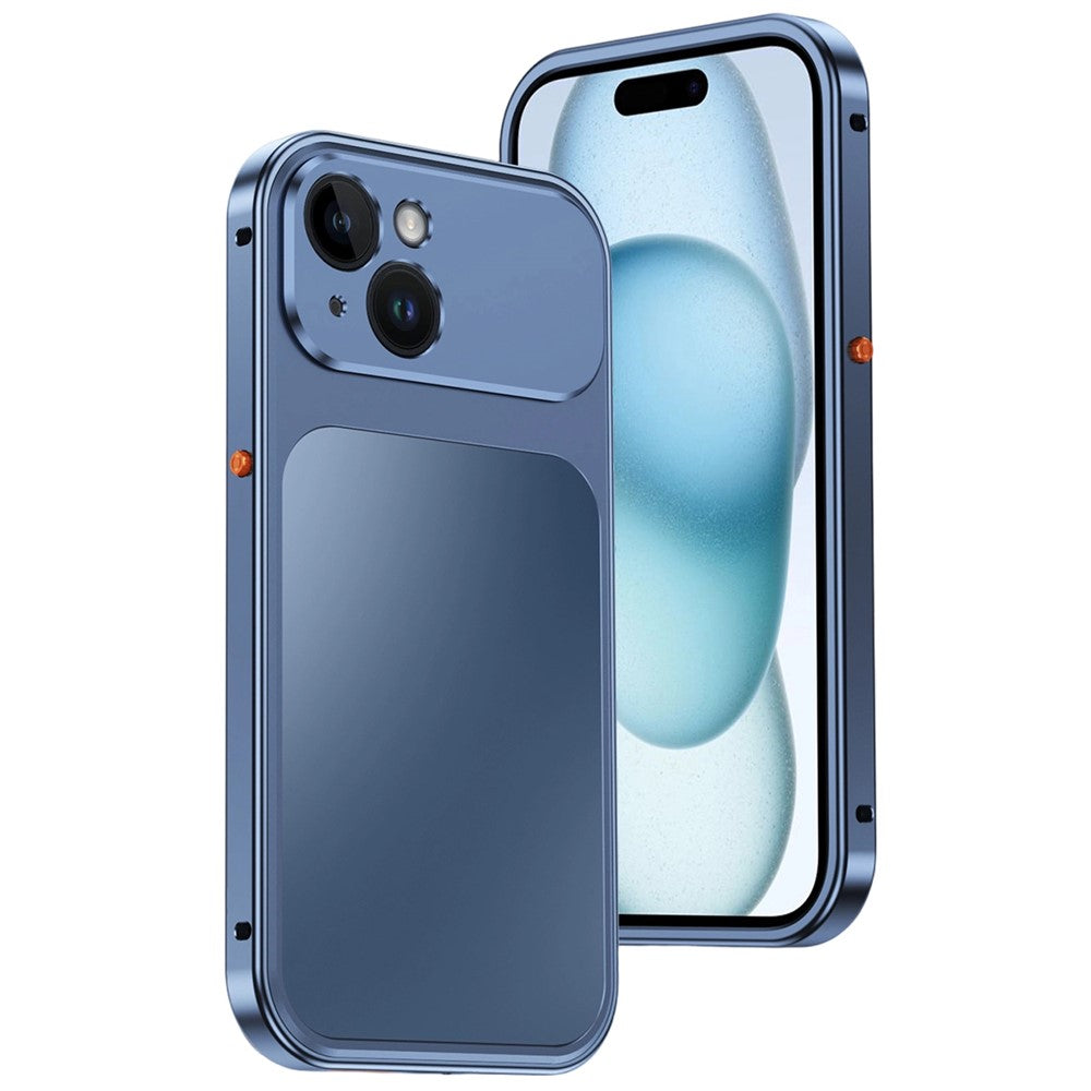 For iPhone 15 Magnetic Case Metal Frame PC Back Phone Cover with Pop-Up Buckle