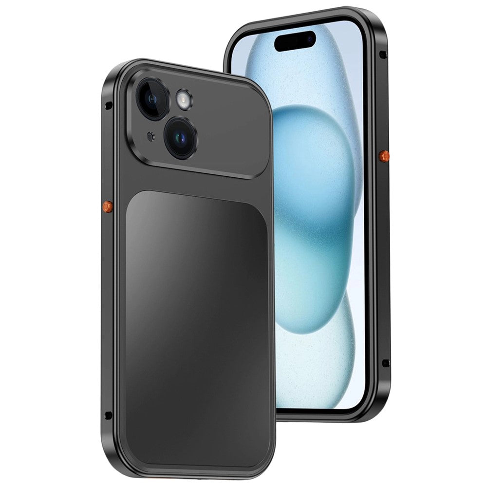 For iPhone 15 Magnetic Case Metal Frame PC Back Phone Cover with Pop-Up Buckle