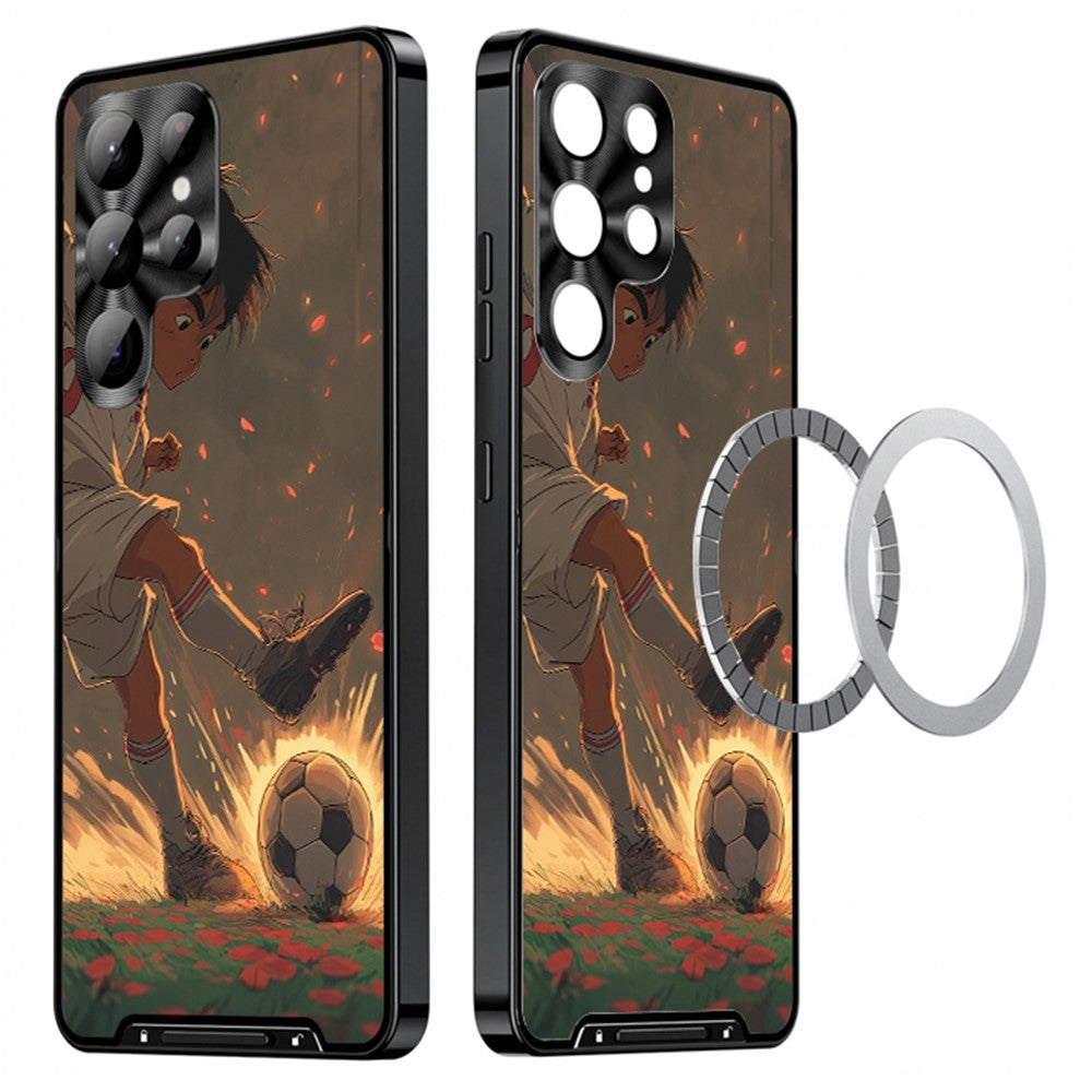 For Samsung Galaxy S25 Ultra Magnetic Case Football Pattern PC+TPU Protective Cover with Lens Film