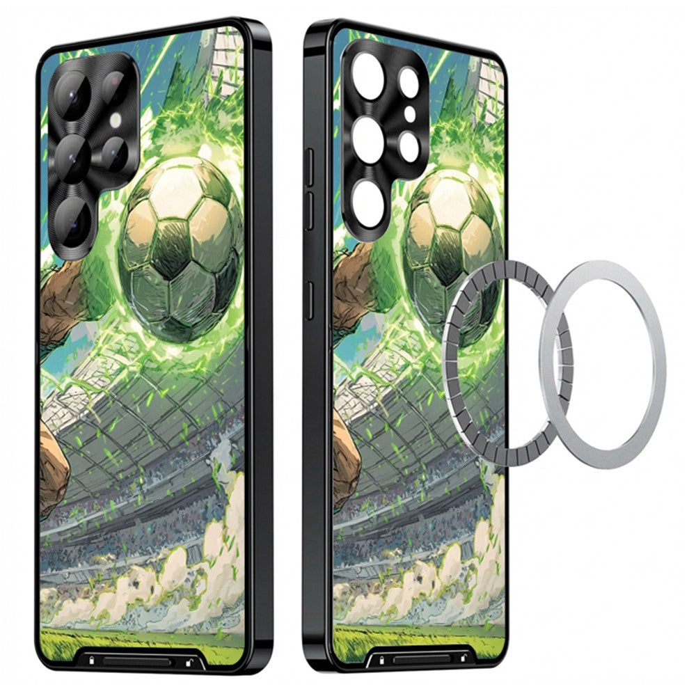 For Samsung Galaxy S25 Ultra Magnetic Case Football Pattern PC+TPU Protective Cover with Lens Film