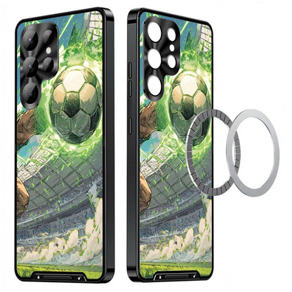 For Samsung Galaxy S25 Ultra Magnetic Case Football Pattern PC+TPU Protective Cover with Lens Film