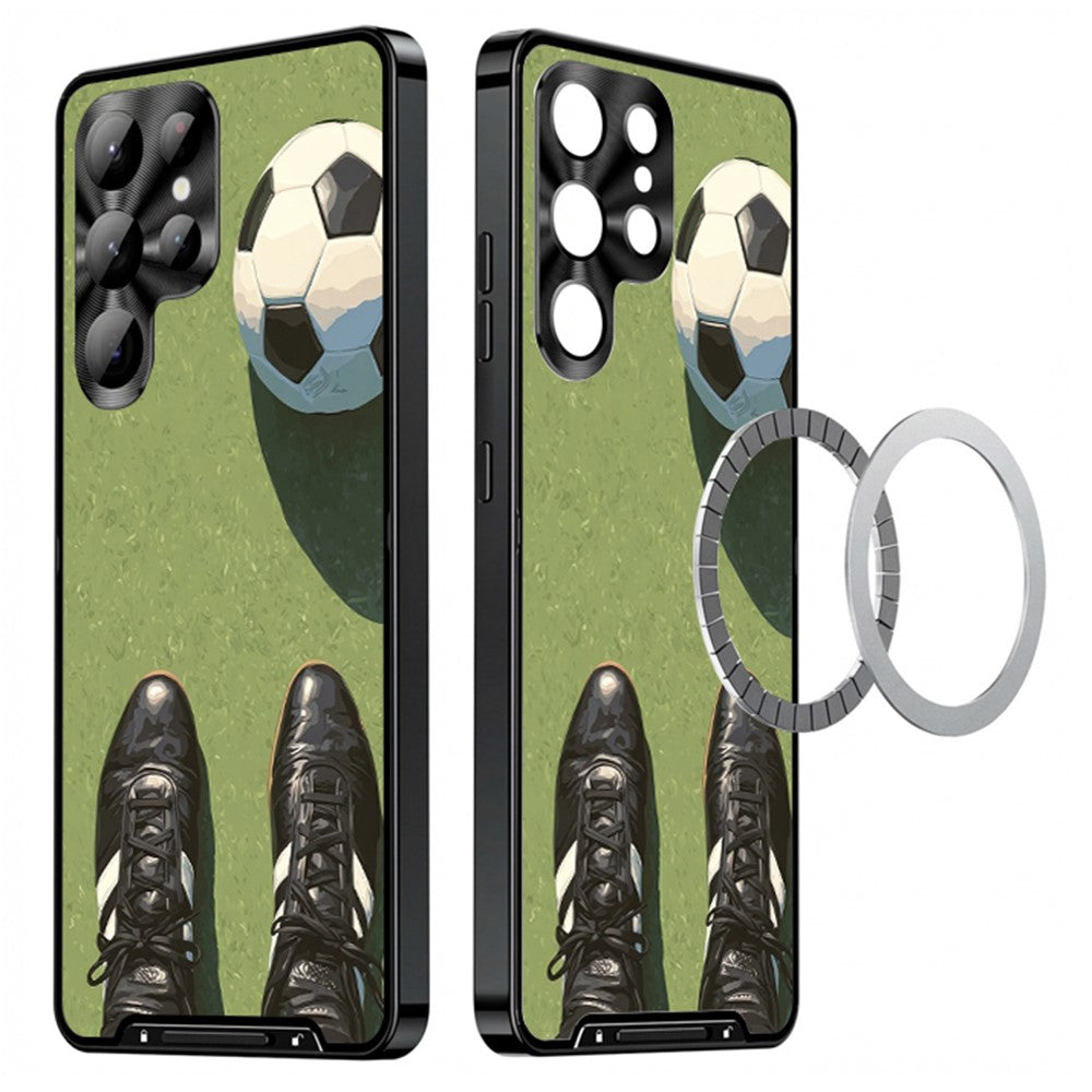 For Samsung Galaxy S25 Ultra Magnetic Case Football Pattern PC+TPU Protective Cover with Lens Film