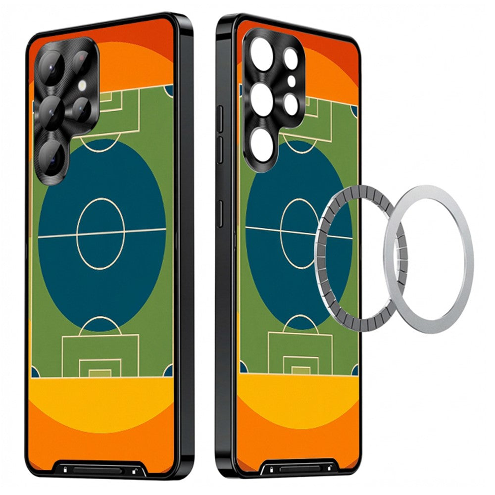 For Samsung Galaxy S25 Ultra Magnetic Case Football Pattern PC+TPU Protective Cover with Lens Film