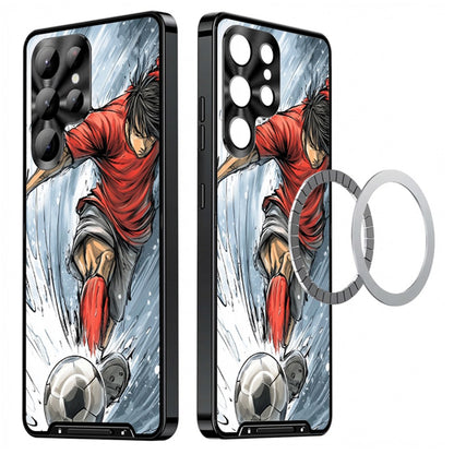 For Samsung Galaxy S25 Ultra Magnetic Case Football Pattern PC+TPU Protective Cover with Lens Film