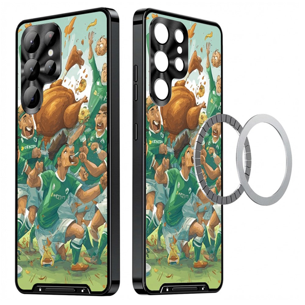 For Samsung Galaxy S25 Ultra Magnetic Case Football Pattern PC+TPU Protective Cover with Lens Film