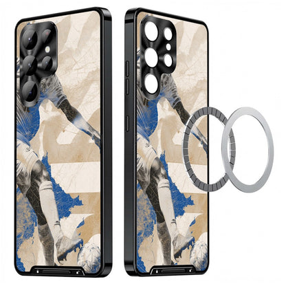 For Samsung Galaxy S25 Ultra Magnetic Case Football Pattern PC+TPU Protective Cover with Lens Film