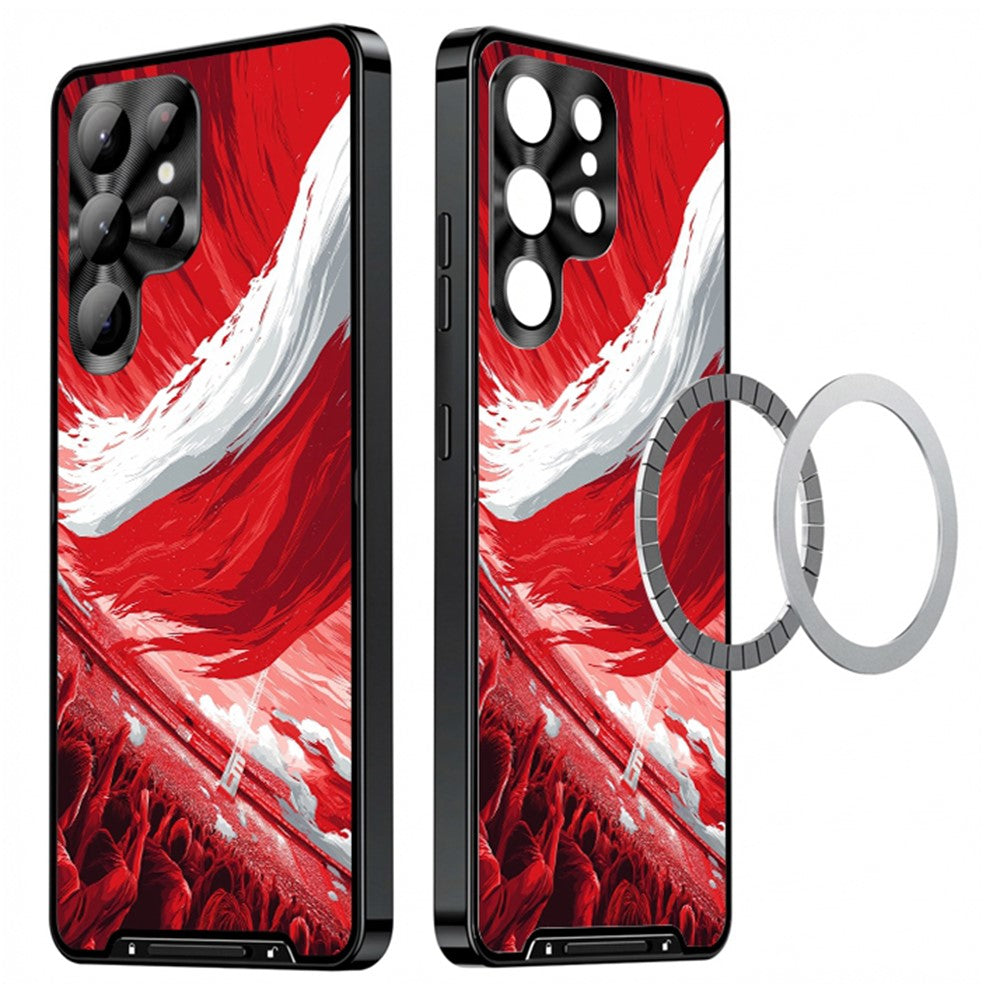 For Samsung Galaxy S25 Ultra Magnetic Case Football Pattern PC+TPU Protective Cover with Lens Film