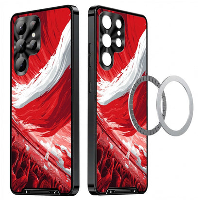 For Samsung Galaxy S25 Ultra Magnetic Case Football Pattern PC+TPU Protective Cover with Lens Film