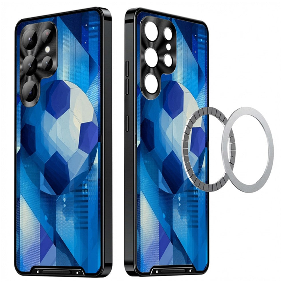 For Samsung Galaxy S25 Ultra Magnetic Case Football Pattern PC+TPU Protective Cover with Lens Film
