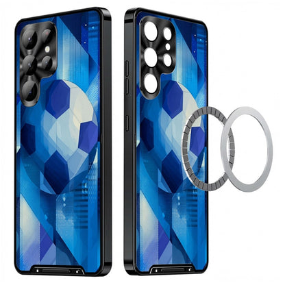 For Samsung Galaxy S25 Ultra Magnetic Case Football Pattern PC+TPU Protective Cover with Lens Film
