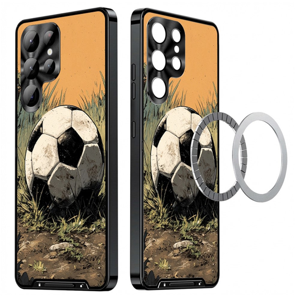 For Samsung Galaxy S25 Ultra Magnetic Case Football Pattern PC+TPU Protective Cover with Lens Film