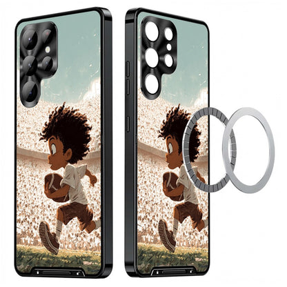 For Samsung Galaxy S25 Ultra Magnetic Case Football Pattern PC+TPU Protective Cover with Lens Film
