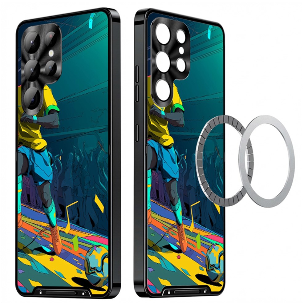 For Samsung Galaxy S25 Ultra Magnetic Case Football Pattern PC+TPU Protective Cover with Lens Film