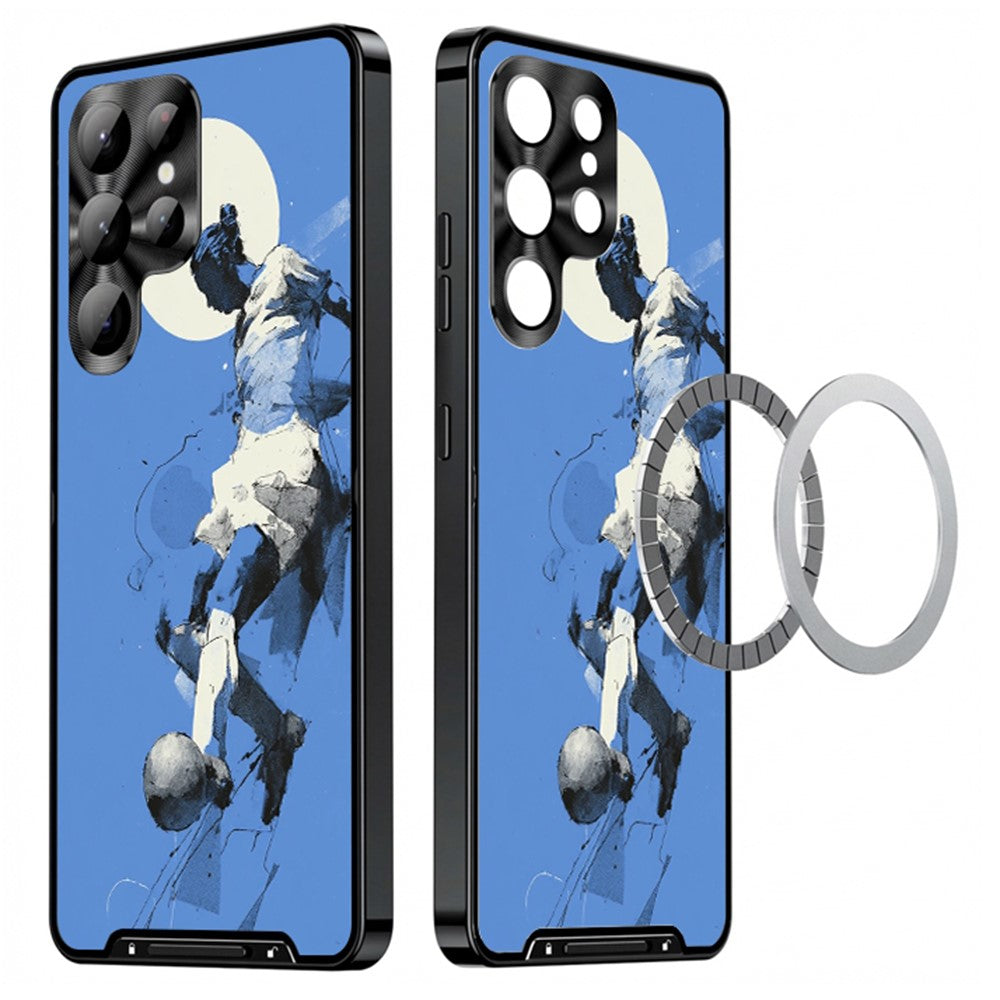 For Samsung Galaxy S25 Ultra Magnetic Case Football Pattern PC+TPU Protective Cover with Lens Film