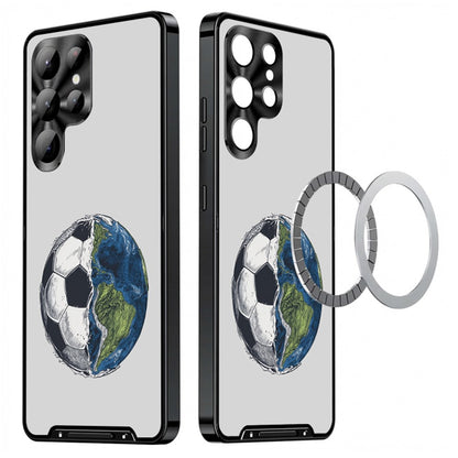 For Samsung Galaxy S25 Ultra Magnetic Case Football Pattern PC+TPU Protective Cover with Lens Film