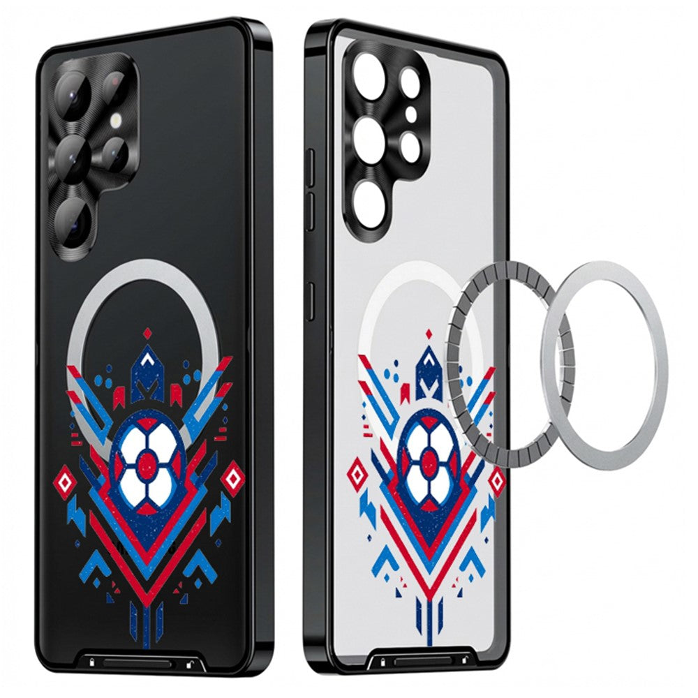 For Samsung Galaxy S25 Ultra Magnetic Case Football Pattern PC+TPU Protective Cover with Lens Film