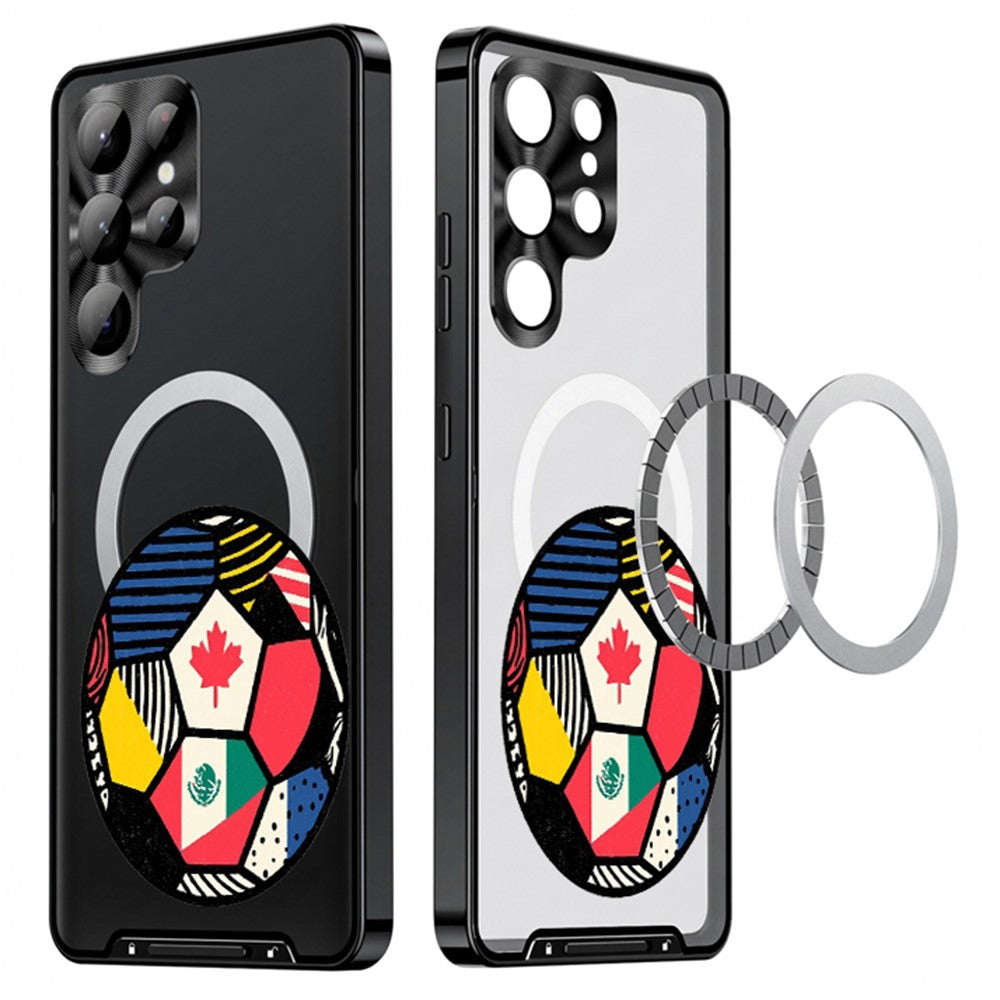For Samsung Galaxy S25 Ultra Magnetic Case Football Pattern PC+TPU Protective Cover with Lens Film