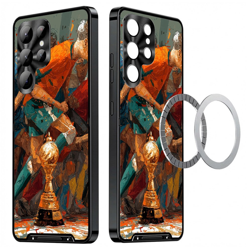 For Samsung Galaxy S25 Ultra Magnetic Case Football Pattern PC+TPU Protective Cover with Lens Film