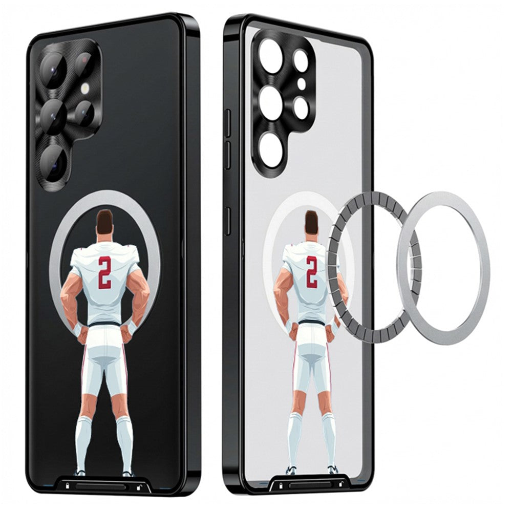 For Samsung Galaxy S25 Ultra Magnetic Case Football Pattern PC+TPU Protective Cover with Lens Film