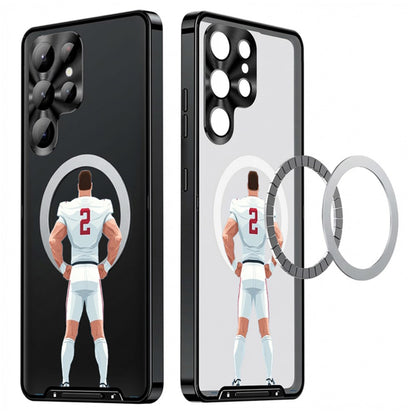 For Samsung Galaxy S25 Ultra Magnetic Case Football Pattern PC+TPU Protective Cover with Lens Film