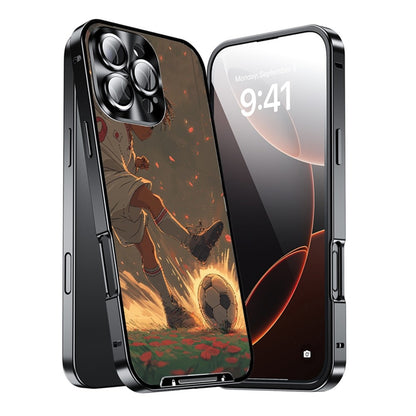 For iPhone 16 Pro Max Magnetic Case Football Pattern PC+TPU Protective Cover with Lens Film