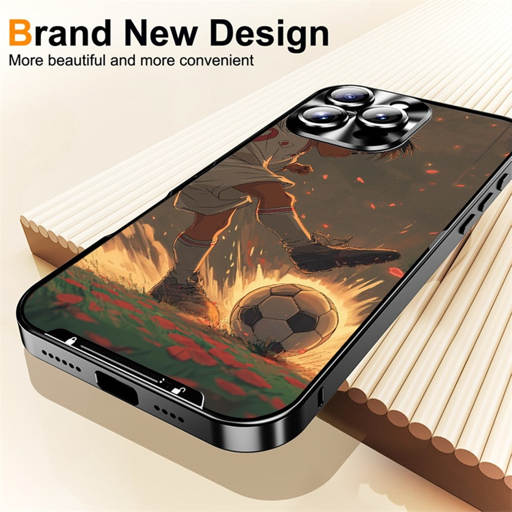 For iPhone 16 Pro Max Magnetic Case Football Pattern PC+TPU Protective Cover with Lens Film