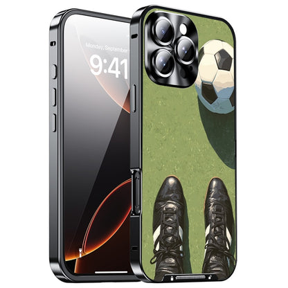 For iPhone 16 Pro Max Magnetic Case Football Pattern PC+TPU Protective Cover with Lens Film