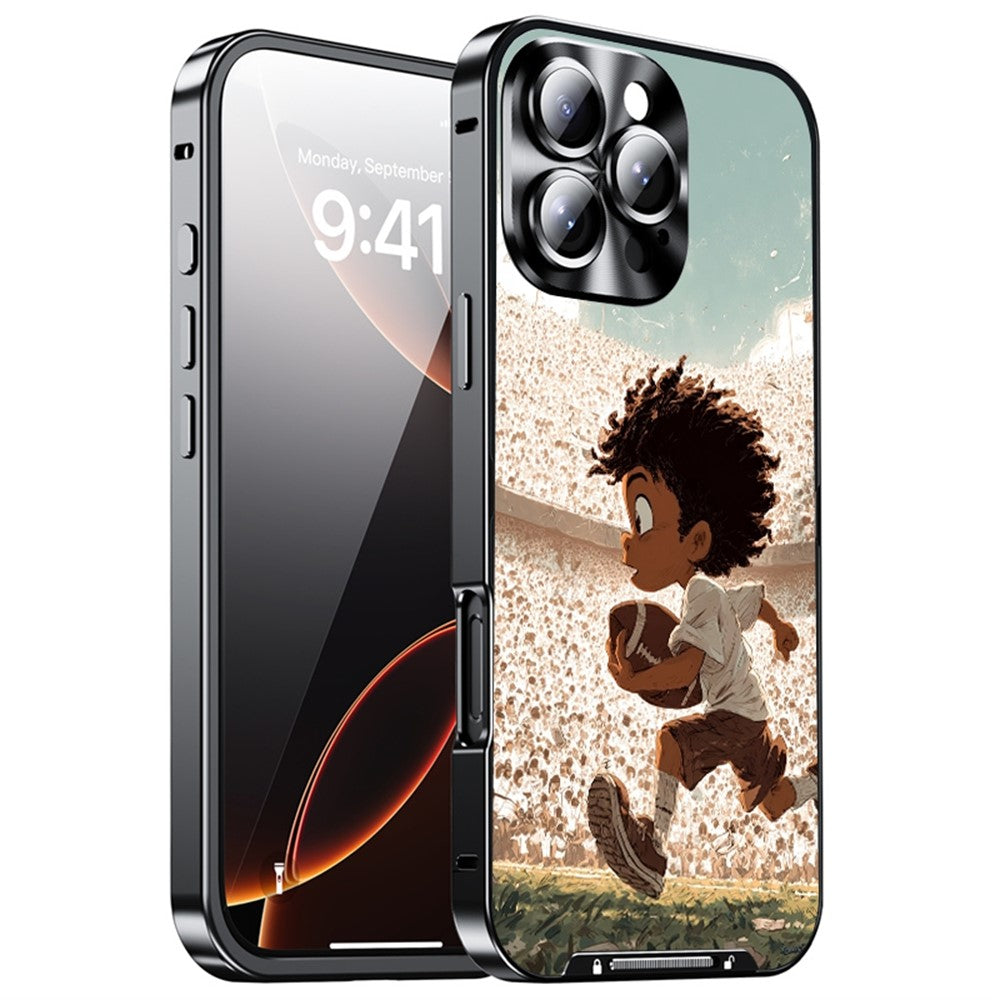 For iPhone 16 Pro Max Magnetic Case Football Pattern PC+TPU Protective Cover with Lens Film