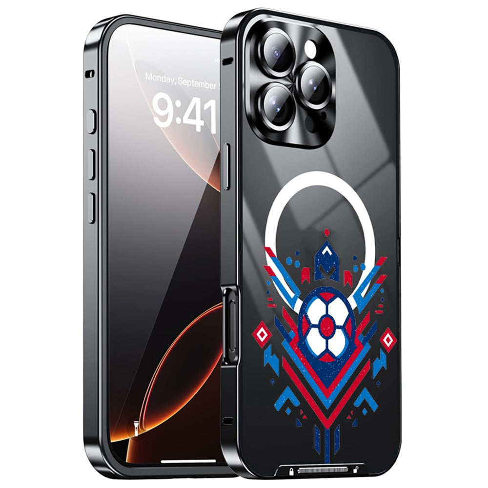For iPhone 16 Pro Max Magnetic Case Football Pattern PC+TPU Protective Cover with Lens Film