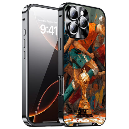 For iPhone 16 Pro Max Magnetic Case Football Pattern PC+TPU Protective Cover with Lens Film