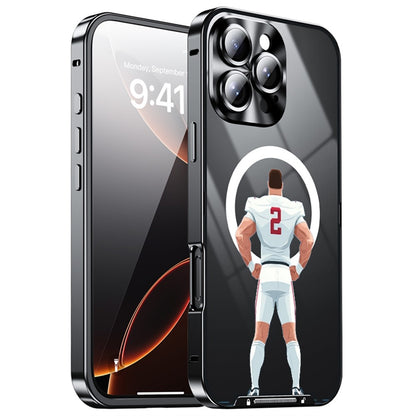 For iPhone 16 Pro Max Magnetic Case Football Pattern PC+TPU Protective Cover with Lens Film