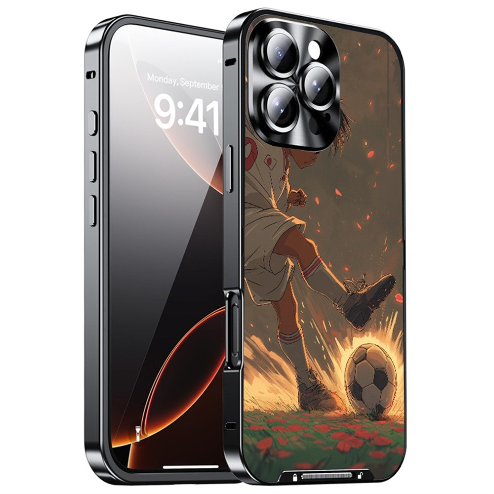 For iPhone 16 Pro Magnetic Case Football Pattern PC+TPU Protective Cover with Lens Film