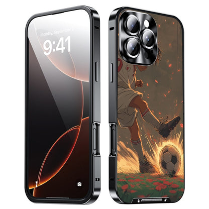 For iPhone 16 Pro Magnetic Case Football Pattern PC+TPU Protective Cover with Lens Film
