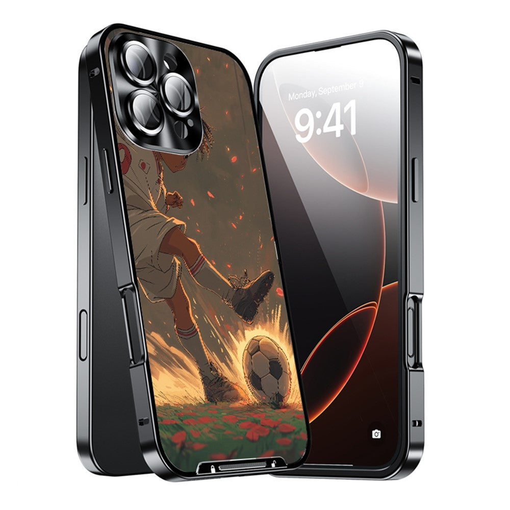 For iPhone 16 Pro Magnetic Case Football Pattern PC+TPU Protective Cover with Lens Film