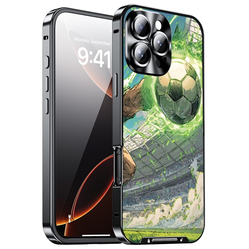 For iPhone 16 Pro Magnetic Case Football Pattern PC+TPU Protective Cover with Lens Film