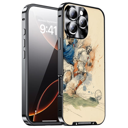 For iPhone 16 Pro Magnetic Case Football Pattern PC+TPU Protective Cover with Lens Film