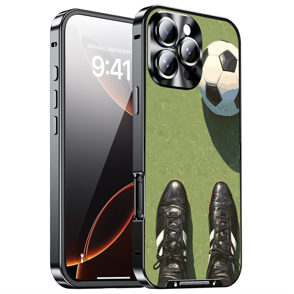 For iPhone 16 Pro Magnetic Case Football Pattern PC+TPU Protective Cover with Lens Film
