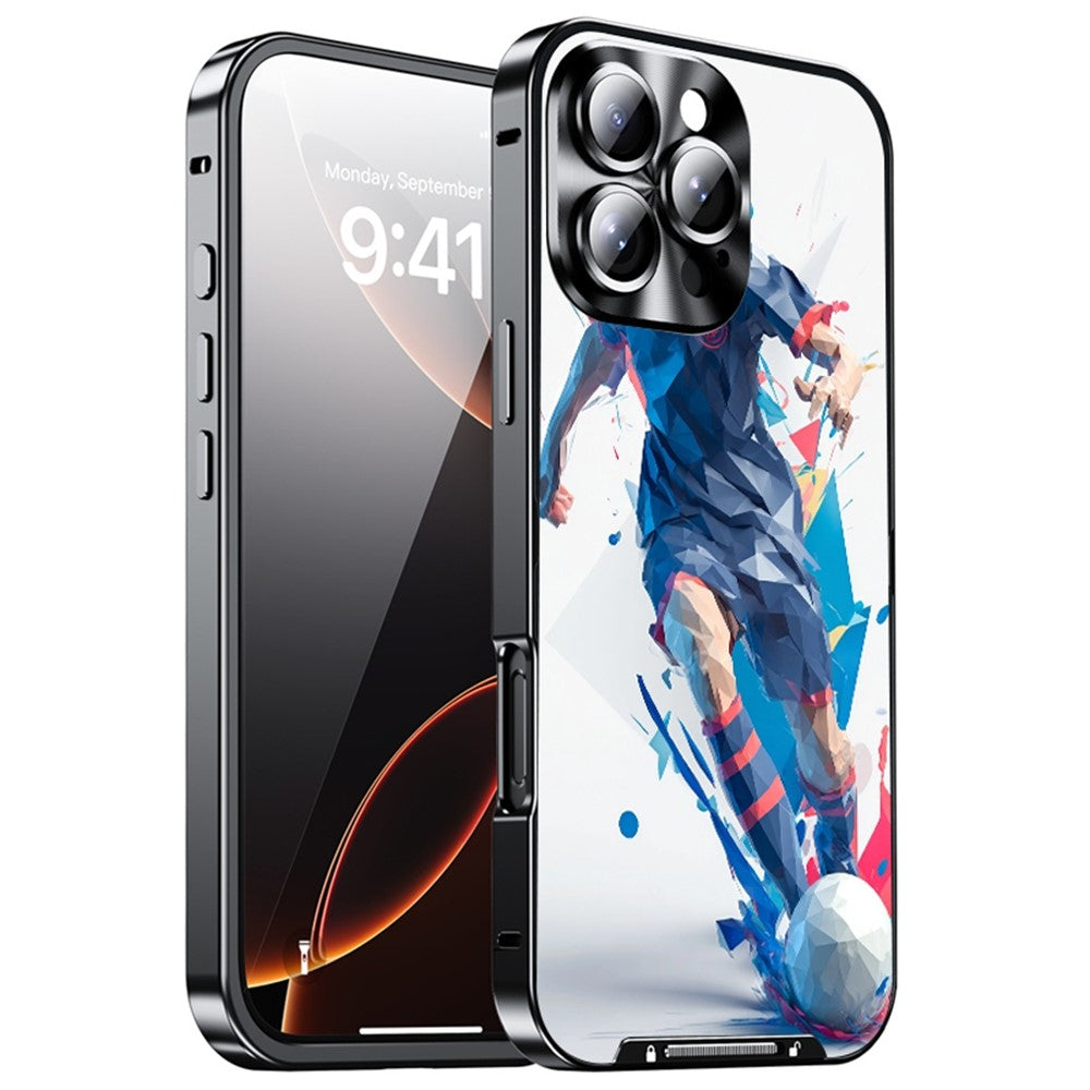 For iPhone 16 Pro Magnetic Case Football Pattern PC+TPU Protective Cover with Lens Film