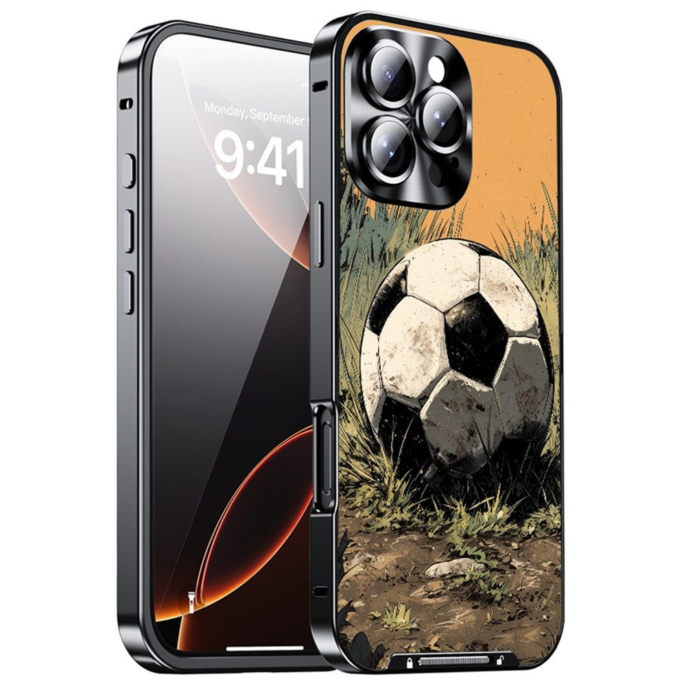 For iPhone 16 Pro Magnetic Case Football Pattern PC+TPU Protective Cover with Lens Film