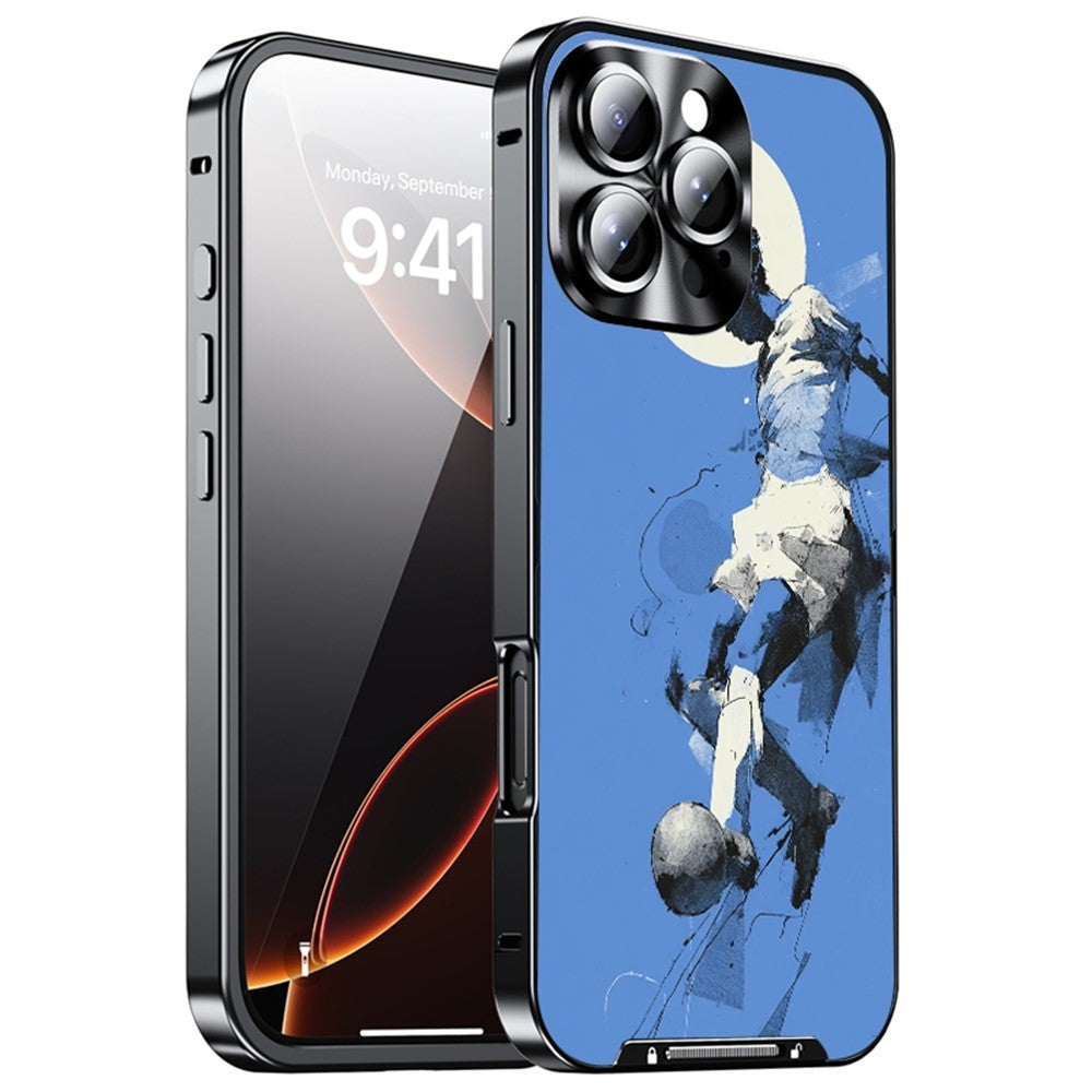 For iPhone 16 Pro Magnetic Case Football Pattern PC+TPU Protective Cover with Lens Film